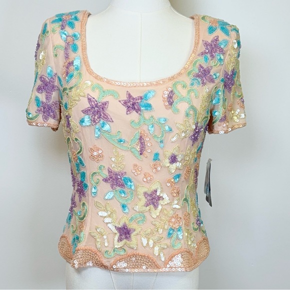 New! Adrianna Papell Evening Handmade Silk Top Beads And Sequins Women’s Size 4 - Picture 1 of 15